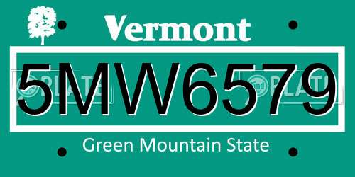 5MW6579 Vermont License Plate