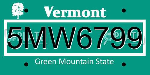 5MW6799 Vermont License Plate