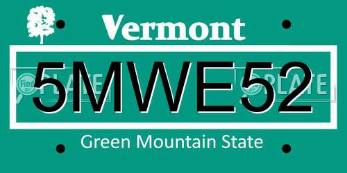 5MWE52 Vermont License Plate