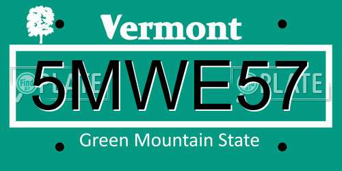 5MWE57 Vermont License Plate
