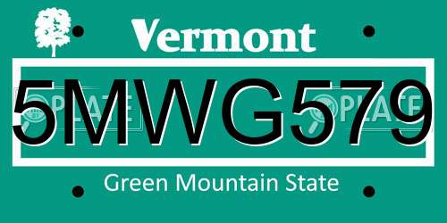 5MWG579 Vermont License Plate