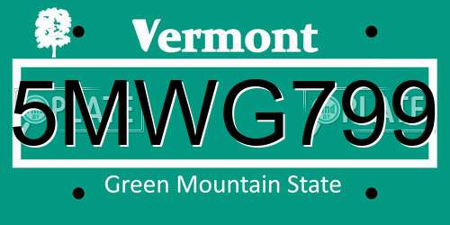 5MWG799 Vermont License Plate