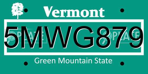 5MWG879 Vermont License Plate