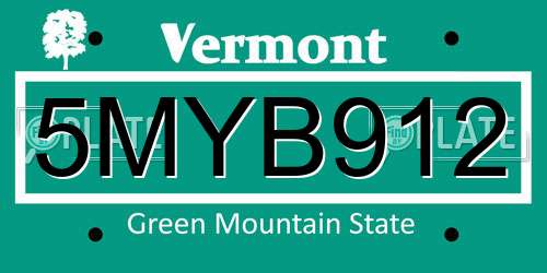 5MYB912 Vermont License Plate