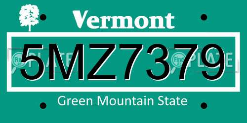 5MZ7379 Vermont License Plate