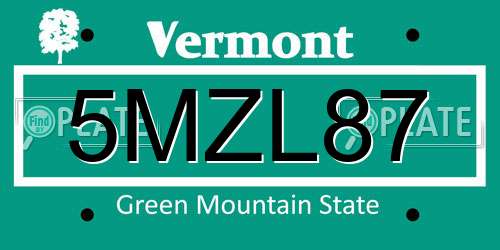 5MZL87 Vermont License Plate