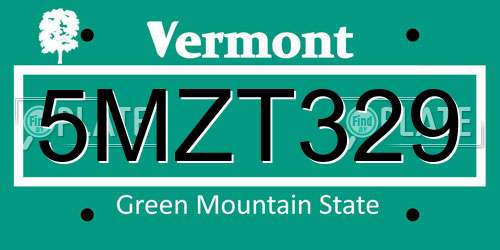 5MZT329 Vermont License Plate
