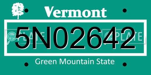 5N02642 Vermont License Plate