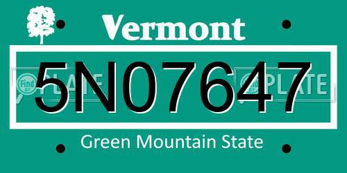 5N07647 Vermont License Plate