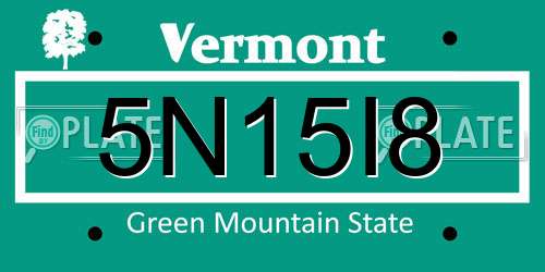 5N15I8 Vermont License Plate