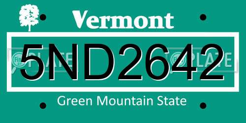 5ND2642 Vermont License Plate