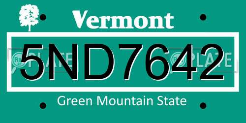 5ND7642 Vermont License Plate