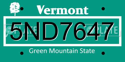 5ND7647 Vermont License Plate
