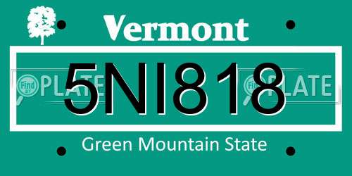 5NI818 Vermont License Plate