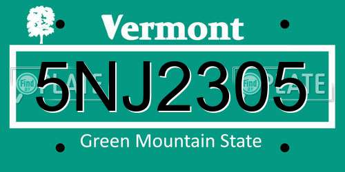 5NJ2305 Vermont License Plate
