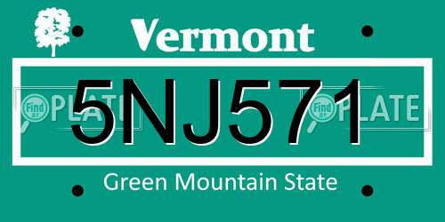 5NJ571 Vermont License Plate