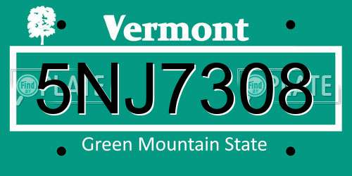 5NJ7308 Vermont License Plate