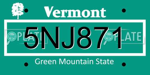 5NJ871 Vermont License Plate