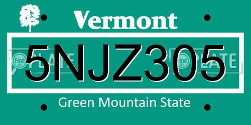 5NJZ305 Vermont License Plate