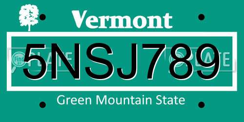 5NSJ789 Vermont License Plate