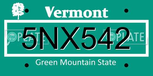 5NX542 Vermont License Plate