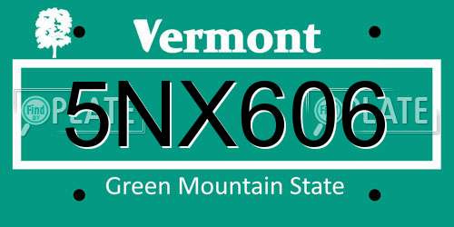 5NX606 Vermont License Plate