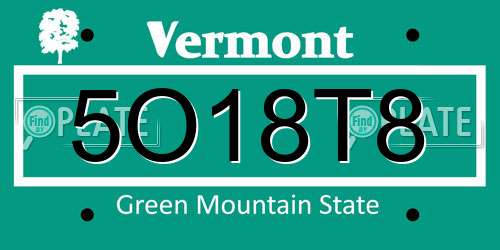5O18T8 Vermont License Plate