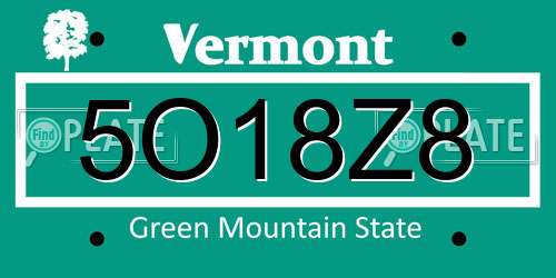 5O18Z8 Vermont License Plate