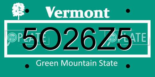 5O26Z5 Vermont License Plate