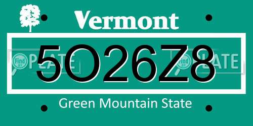 5O26Z8 Vermont License Plate