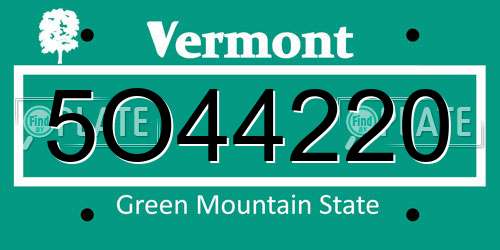 5O44220 Vermont License Plate