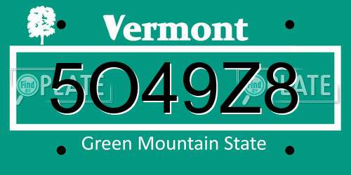 5O49Z8 Vermont License Plate