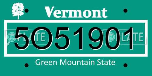 5O51901 Vermont License Plate
