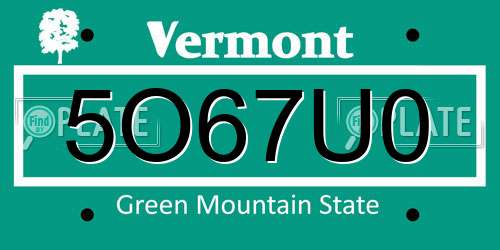 5O67U0 Vermont License Plate