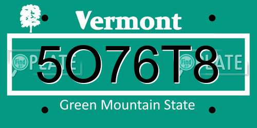 5O76T8 Vermont License Plate