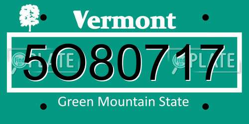 5O80717 Vermont License Plate