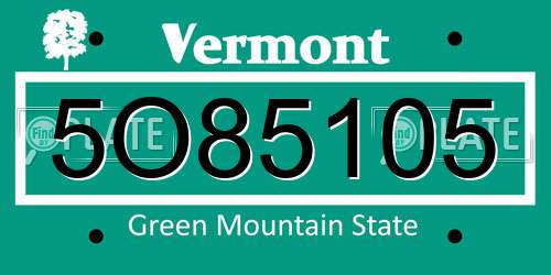 5O85105 Vermont License Plate