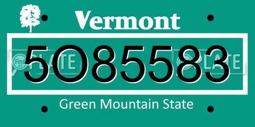 5O85583 Vermont License Plate