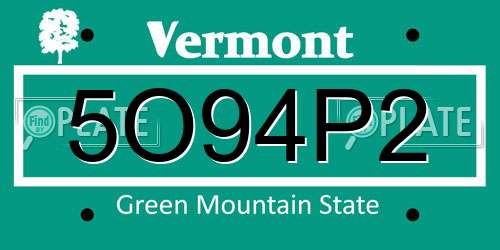 5O94P2 Vermont License Plate