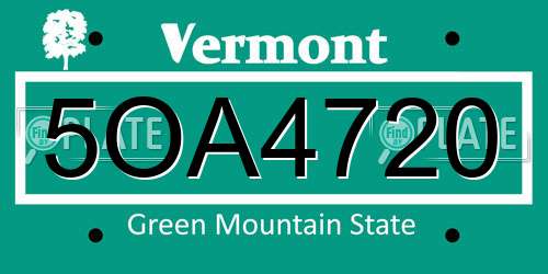 5OA4720 Vermont License Plate