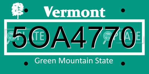 5OA4770 Vermont License Plate
