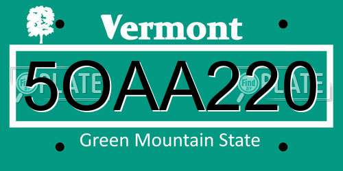 5OAA220 Vermont License Plate