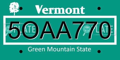 5OAA770 Vermont License Plate