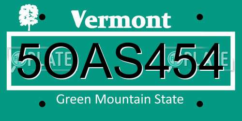 5OAS454 Vermont License Plate