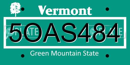 5OAS484 Vermont License Plate