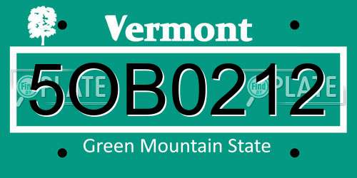 5OB0212 Vermont License Plate