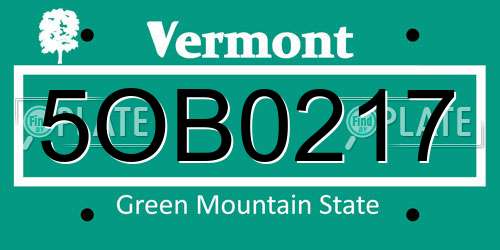 5OB0217 Vermont License Plate
