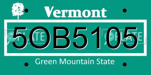 5OB5105 Vermont License Plate