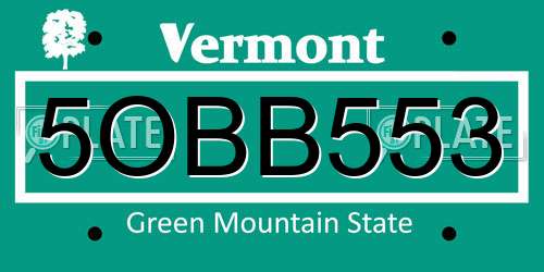 5OBB553 Vermont License Plate