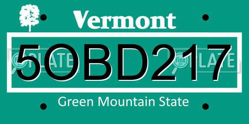 5OBD217 Vermont License Plate